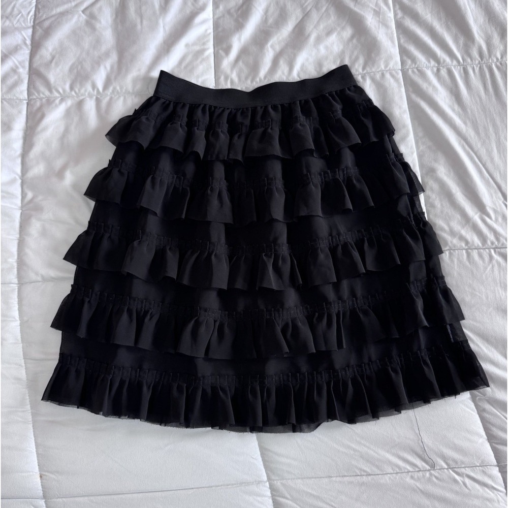 BYSI Women's Skirt Pencil Ruffle Black Size 6 Elastic Waist, Lined With Shorts